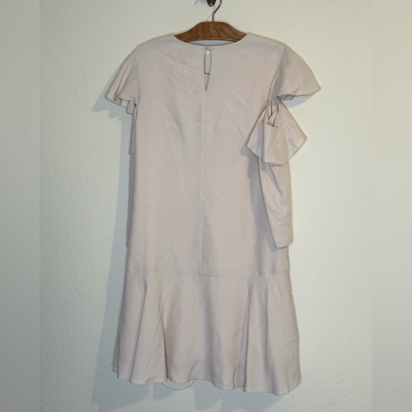Halston Heritage Kittie Kyle Crew Dress With Ruffles in Stone NWT Size 4 - Picture 3 of 9